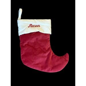 Pottery Barn Red Velvet  13" Elf Christmas Winter Stocking Personalized "MASON"